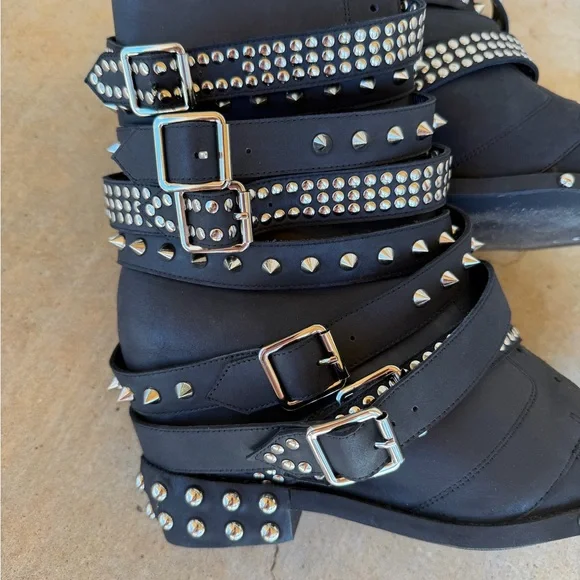 Jeffrey Campbell Free People Sz 12 Black Studded Draco Stud Boots New - Picture 8 of 15